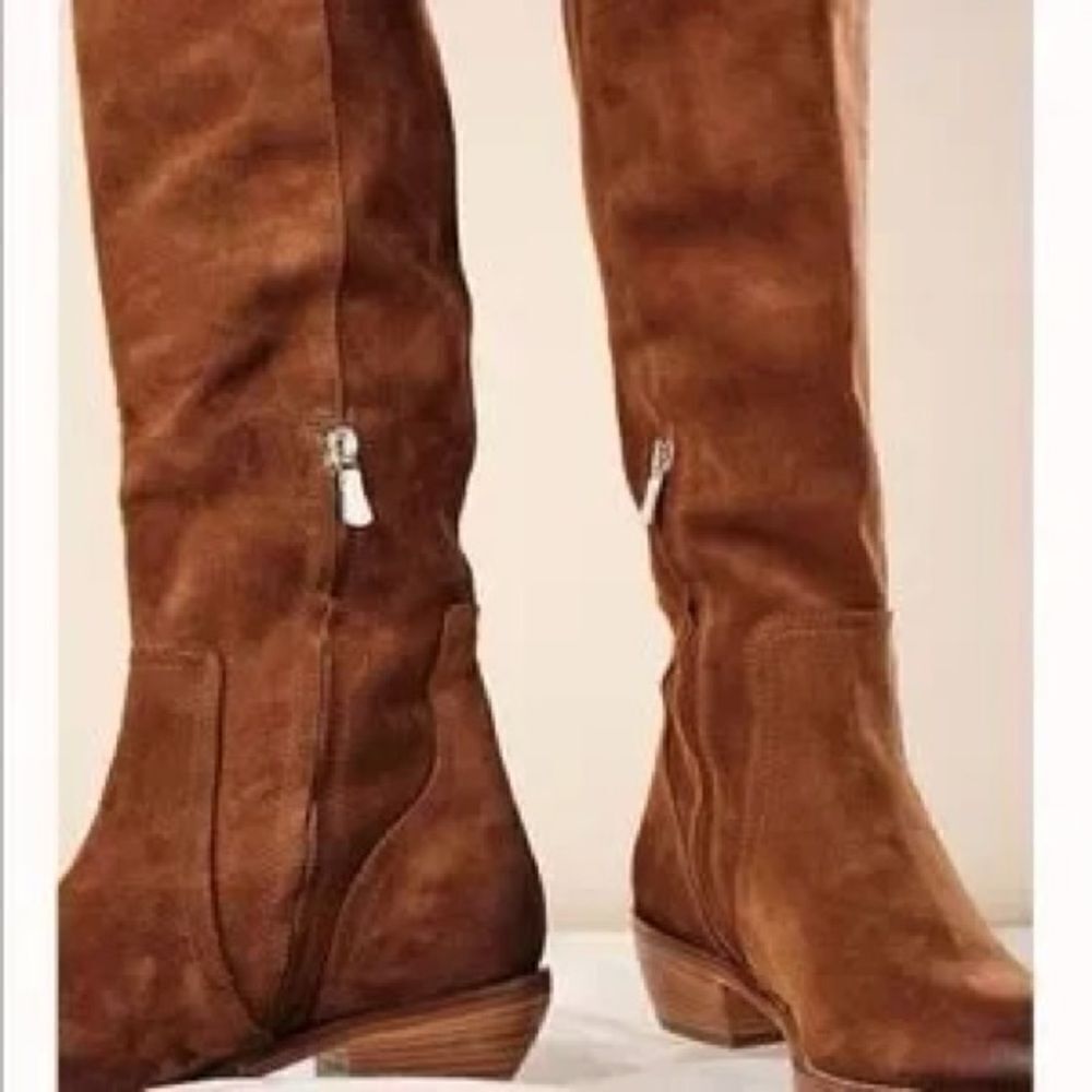 Free People Rue Brown Suede Slouch Western Boots Knee High EU 38 US 8 NWOB - Picture 3 of 14